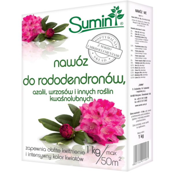  Sumin nawoz do rododendronów azalii wrzosów i innych roślin kwaśnolubnych 1kg optymalny skład 
